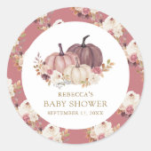 Dusty Roos Pink Floral Pumpkin Baby shower Ronde Sticker (Voorkant)