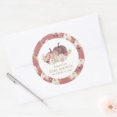 Dusty Roos Pink Floral Pumpkin Baby shower Ronde Sticker (Envelop)