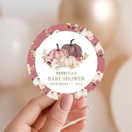 Dusty Roos Pink Floral Pumpkin Baby shower Ronde Sticker