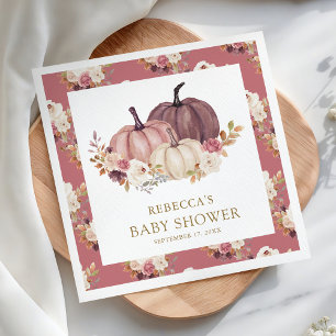 Dusty Roos Pink Floral Pumpkin Baby shower Servet