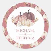 Dusty Roos Pink Floral Pumpkin Weddenschap Ronde Sticker (Voorkant)