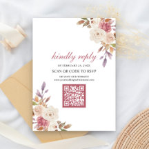 Dusty Roos Pink Floral QR Code RSVP Weddenschap