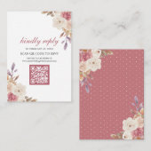 Dusty Roos Pink Floral QR Code RSVP Weddenschap Informatiekaartje (Voorkant / Achterkant)