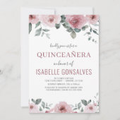 Dusty Roos Pink Floral QUINCEAÑERA Celebration Kaart (Voorkant)