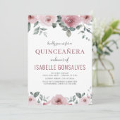 Dusty Roos Pink Floral QUINCEAÑERA Celebration Kaart (Staand voorkant)