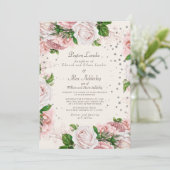 Dusty Roos Pink Floral Silver Glitter Wedding Kaart (Staand voorkant)