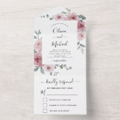 Dusty Roos Pink Floral Wedding Eucalyptus RSVP All In One Uitnodiging (Binnen)