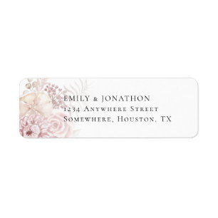 Dusty Roos Pink Floral Wedding Name Return Address Etiket
