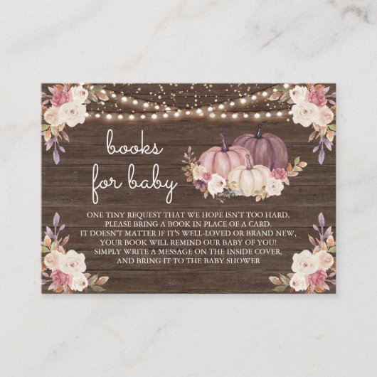Dusty Roos Pink Floral Wood Pumpkin Book Request Informatiekaartje (Voorkant)