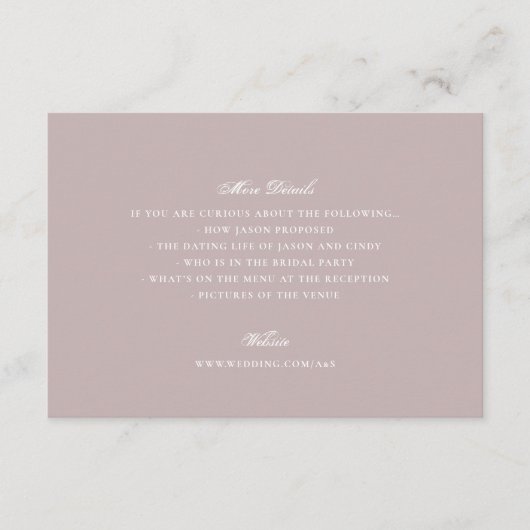 Dusty Roos Pink Formal Classic Elegant Wedding Informatiekaartje (Voorkant)