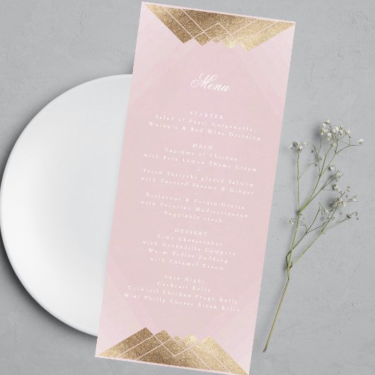 Dusty Roos Pink Geometric Gold Gatsby Wedding Menu