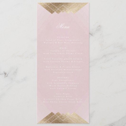 Dusty Roos Pink Geometric Gold Gatsby Wedding Menu (Voorkant)