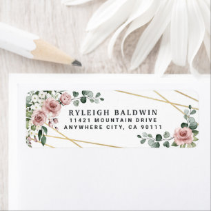Dusty Roos Pink Gold Floral Return Address Label