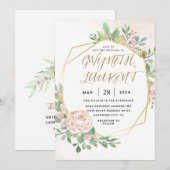 Dusty Roos Pink Gold Greenery Floral Wedding Kaart (Voorkant / Achterkant)