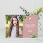 Dusty Roos Pink Greenery Fotobevestiging Bedankkaart (Staand voorkant)