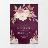 Dusty Roos Pink Ivory Floral Plum Paars Wedding Drieluik Uitnodiging (Cover)