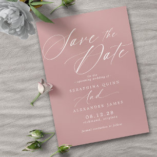 Dusty Roos Pink Mauve   Eenvoudig Elegant Script Save The Date