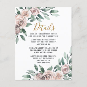 Dusty Roos Pink Mauve Gold Greenery Floral Wedding Informatiekaartje