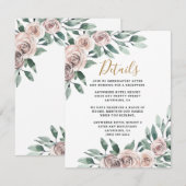 Dusty Roos Pink Mauve Gold Greenery Floral Wedding Informatiekaartje (Voorkant / Achterkant)