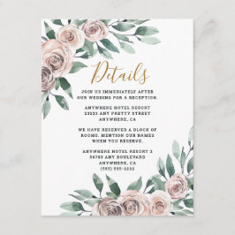 Dusty Roos Pink Mauve Gold Greenery Floral Wedding Informatiekaartje