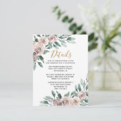 Dusty Roos Pink Mauve Gold Greenery Floral Wedding Informatiekaartje (Staand voorkant)