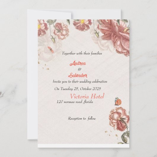 Dusty Roos Pink Mauve Gold Greenery Floral Wedding Kaart (Voorkant)