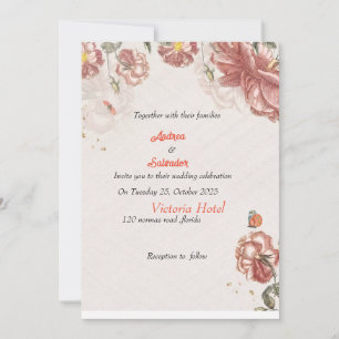 Dusty Roos Pink Mauve Gold Greenery Floral Wedding Kaart