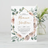 Dusty Roos Pink Mauve Gold Greenery Floral Wedding Kaart (Staand voorkant)
