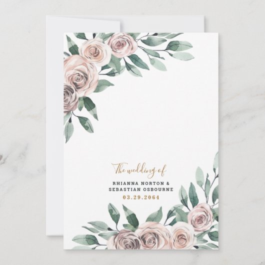 Dusty Roos Pink Mauve Gold Greenery Floral Wedding Kaart (Achterkant)