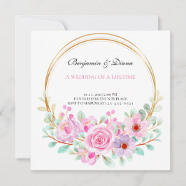 Dusty Roos Pink Mauve Gold Greenery Floral Wedding Kaart