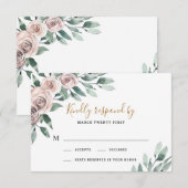 Dusty Roos Pink Mauve Gold Greenery Floral Wedding RSVP Kaartje (Voorkant / Achterkant)
