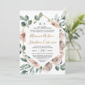 Dusty Roos Pink Mauve Greenery Floral Gold Wedding Kaart (Staand voorkant)