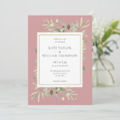 Dusty Roos Pink Mauve Greenery Foliage Wedding Kaart (Staand voorkant)
