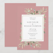 Dusty Roos Pink Mauve Greenery Foliage Wedding Kaart (Voorkant / Achterkant)
