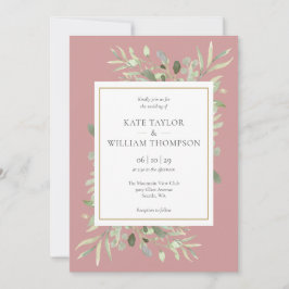 Dusty Roos Pink Mauve Greenery Foliage Wedding Kaart