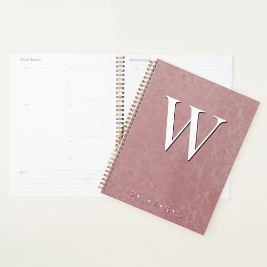 Dusty Roos Pink Modern Marble Monogram Planner (Display)