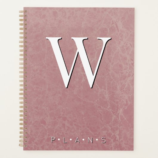 Dusty Roos Pink Modern Marble Monogram Planner (Voorkant)