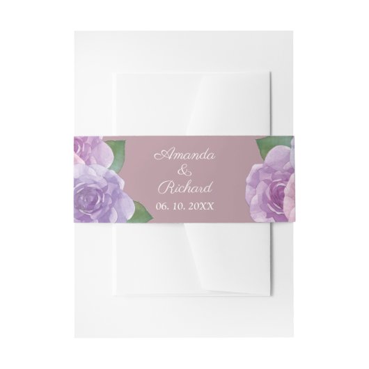 Dusty Roos Pink Paarse Waterverf Floral Wedding Uitnodigingen Wikkel (Voorkant Voorbeeld)
