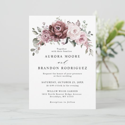 Dusty Roos Pink Peach Floral Wedding Kaart (Staand voorkant)