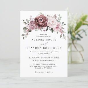 Dusty Roos Pink Peach Floral Wedding Kaart