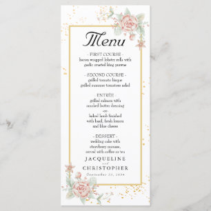 Dusty Roos Pink Peony Floral Peach Wedding Menu