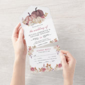 Dusty Roos Pink Pumpkin en Ivory Floral Wedding All In One Uitnodiging (Afscheurbaar)