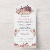 Dusty Roos Pink Pumpkin en Ivory Floral Wedding All In One Uitnodiging (Binnen)