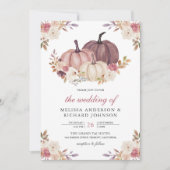 Dusty Roos Pink Pumpkin en Ivory Floral Wedding Kaart (Voorkant)