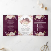 Dusty Roos Pink Pumpkin Ivory Floral Plum Wedding Drieluik Uitnodiging (Binnen)