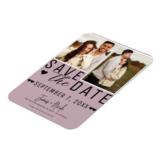 Dusty Roos Pink Save the Date 2 Foto Bruiloft Magneet (Linkerzijde)