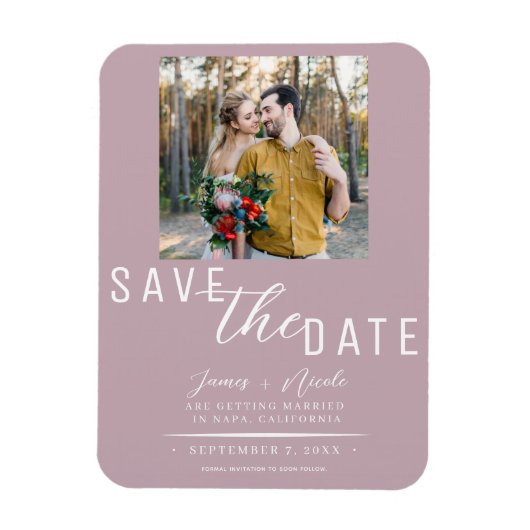 Dusty Roos Pink Save the Date Photo Wedding Magneet (Verticaal)