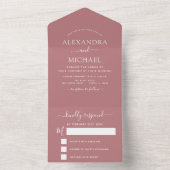 Dusty Roos Pink Wedding Modern Typografie RSVP All In One Uitnodiging (Binnen)
