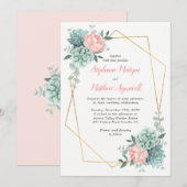 Dusty Roos pioen succulent geometrische bruiloft Kaart (Voorkant / Achterkant)