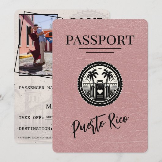 Dusty Roos Puerto Rico Passport Save The Date (Voorkant / Achterkant)
